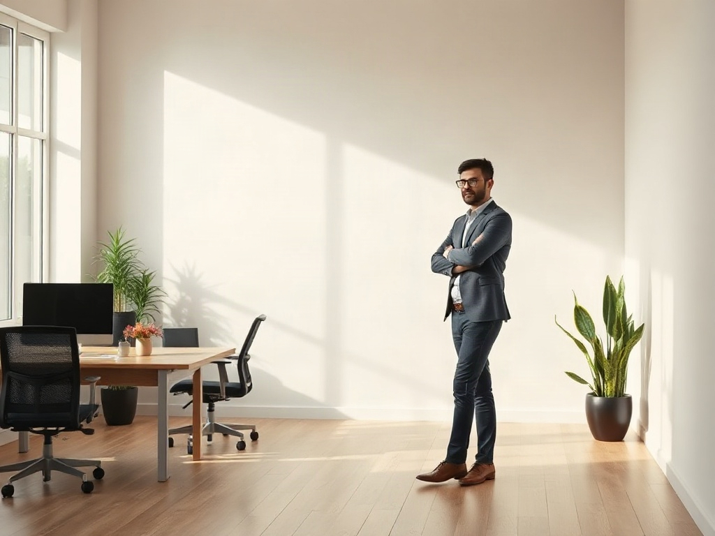The entrepreneur on the right with a large uncluttered area on the left